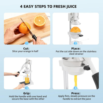 Manual Juicer & Heavy Duty Hand Press Juicer, Cast Iron Citrus Juicer Squeezer with Stable Base, Commercial Grade Manual Press for Orange Lemon Lime Grapefruit and Pomegranate, Easy to Clean and Use