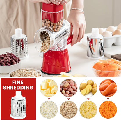 Rotary Cheese Grater Hand Crank Cheese Shredder with 3 Stainless Steel Blades, Rotary Grater, for Fresh Cheese, Vegetable, Nuts,Non-slip Suction Base, Black