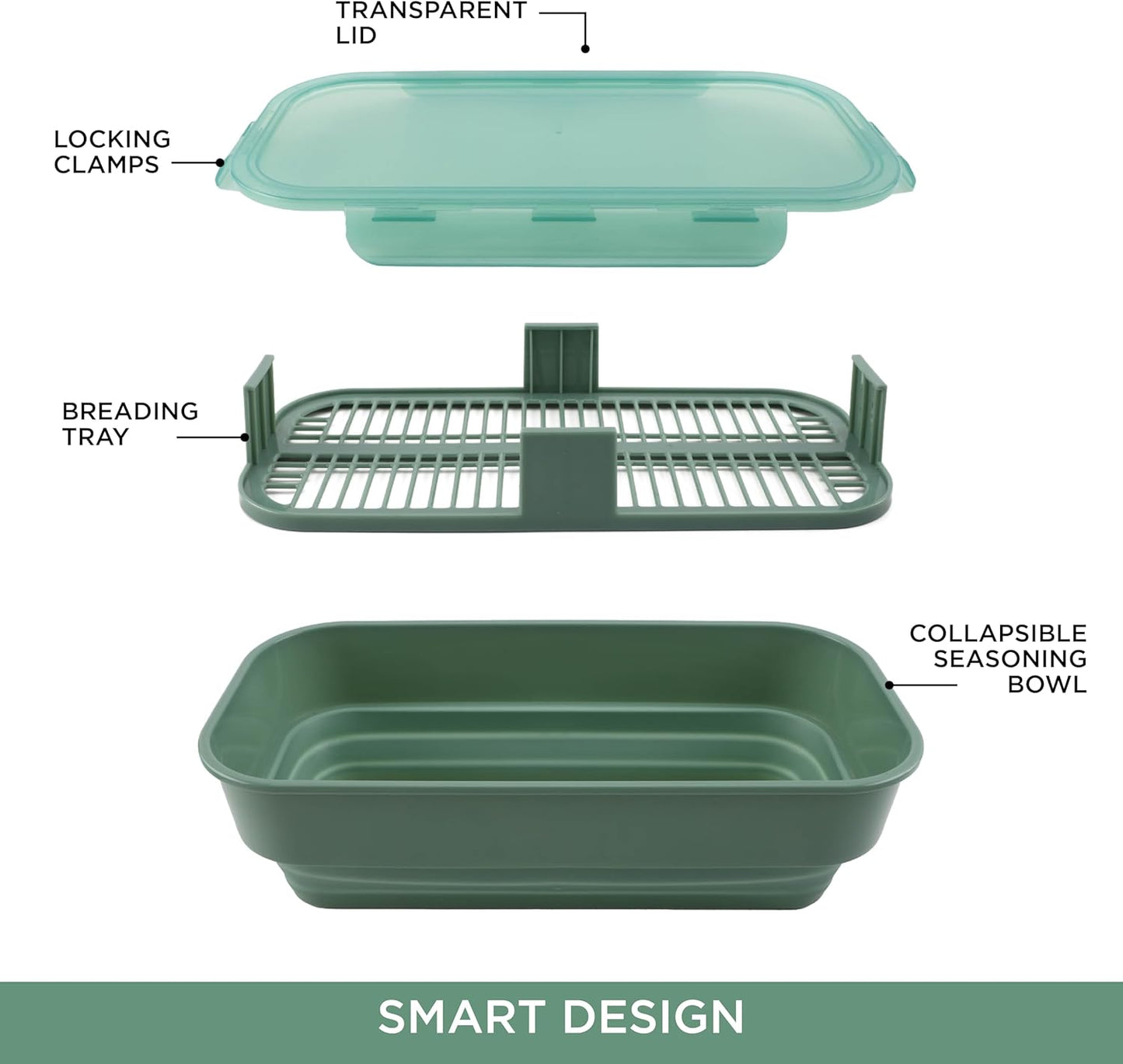 COOK WITH COLOR Collapsible Batter Bowl - Mess Free Breading Shaker Container - Great for Fried Fish, Fried Chicken, Onion Rings, Wings & More, Gray