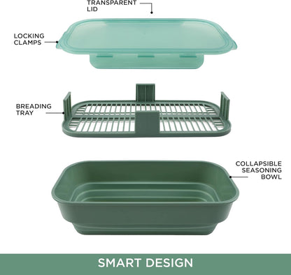 COOK WITH COLOR Collapsible Batter Bowl - Mess Free Breading Shaker Container - Great for Fried Fish, Fried Chicken, Onion Rings, Wings & More, Gray