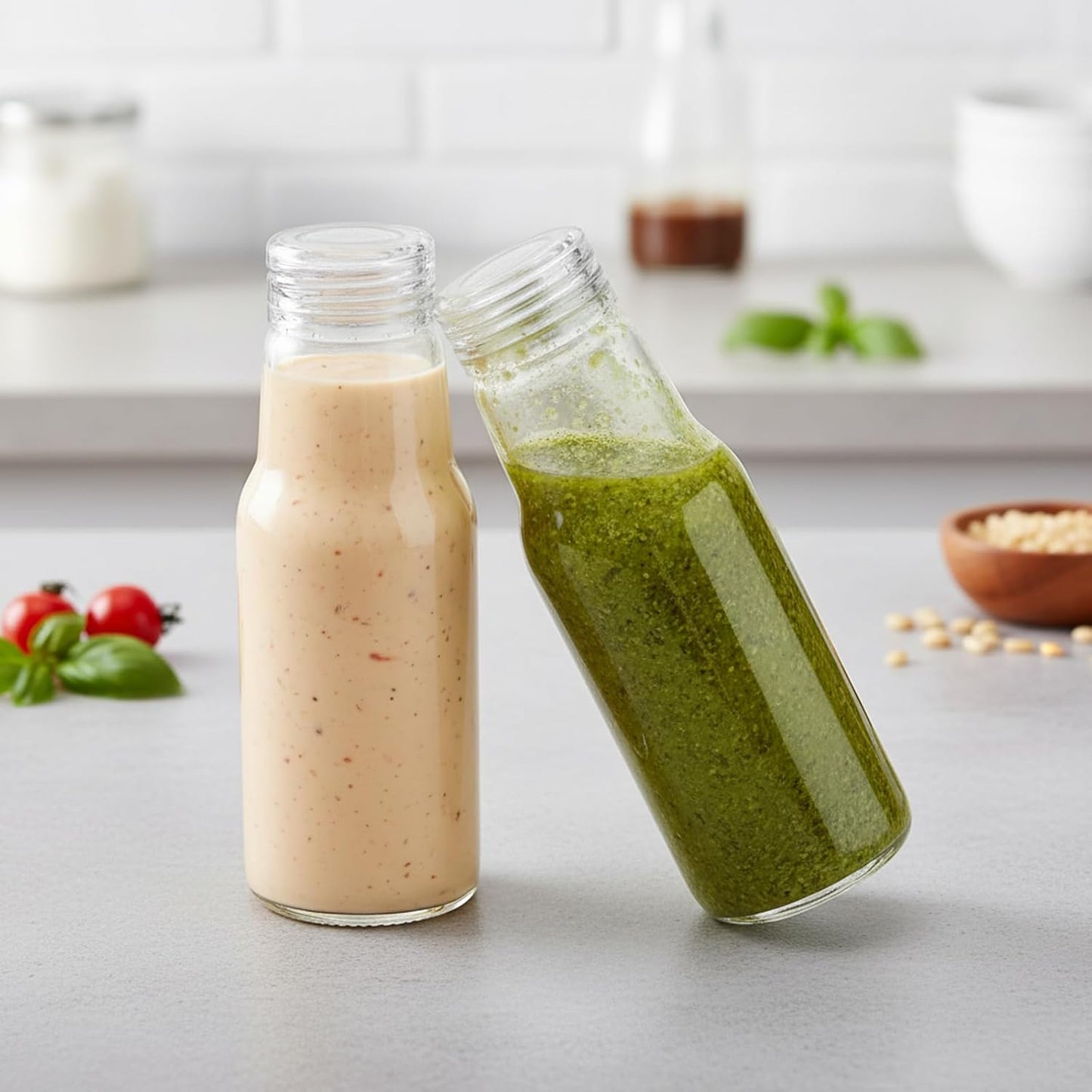 Salad Dressing Container 16 Oz Glass 2 Pack, Salad Dressing Shaker Bottle, Leakproof Glass Shaker Bottle for Oil Vinegar Kitchen Fridge Storage Meal Prep Lunch and On the Go