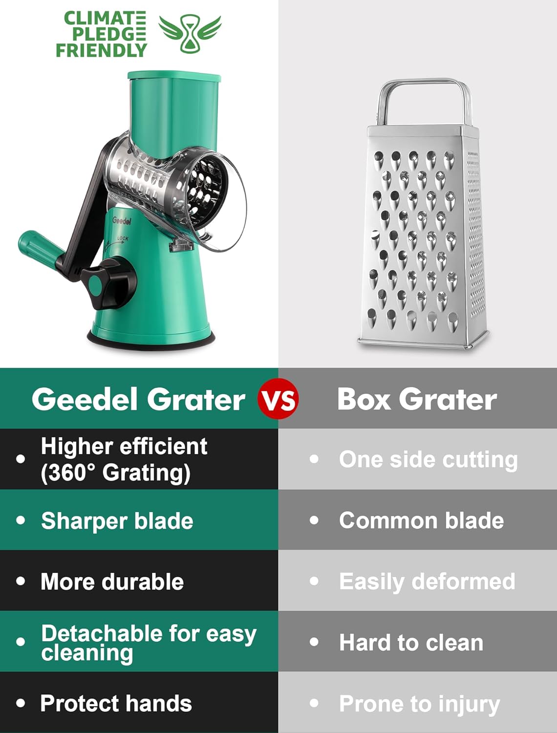 Geedel Rotary Cheese Grater, Kitchen Mandoline Vegetable Slicer with 3 Interchangeable Blades, Easy to Clean Grater for Fruit, Vegetables, Nuts