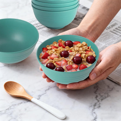 Wheat Straw Bowls Set with Lids, Unbreakable 40 OZ Cereal Bowls Set of 4, Salad Container for Lunch, Microwave & Dishwasher Safe Bowl Set for Kitchen, Picnic, RV, Camping, Multi