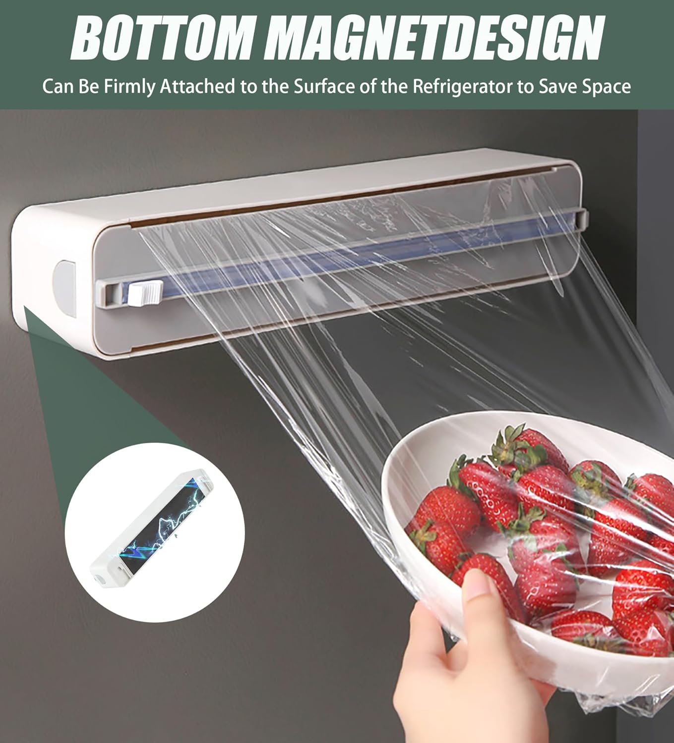 Plastic Wrap Dispenser with Cutter, Aluminum Tin Foil Parchment Paper Holder And Plastic Cling Press And Seal Kitchen Magnetic Wrap Organizer Storage, Bidirectional Slide Cutting.(Grey)