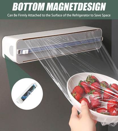 Plastic Wrap Dispenser with Cutter, Aluminum Tin Foil Parchment Paper Holder And Plastic Cling Press And Seal Kitchen Magnetic Wrap Organizer Storage, Bidirectional Slide Cutting.(Grey)