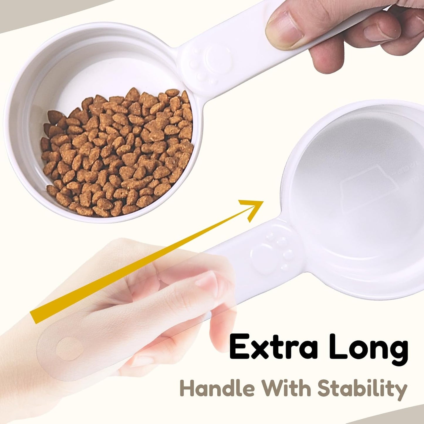 1/2 Cup Dog Food Scoop, Extra Long Handle Sturdy Melamine Pet Food Measuring Scoop with Clear Marking Lines, BPA-Free, Shatterproof, Dishwasher Safe (Butter Yellow, 1/2 Cup)