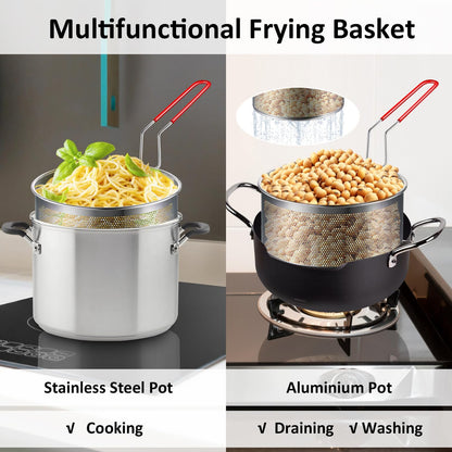 Yimi 16.5 Inch Spider Strainer | Stainless Steel Kitchen Cooking Skimmer with Double Hook Long Handle | Spiral Wire Spoon Ladle with Reinforced Double Coil for Cooking and Frying, Ideal for Gift