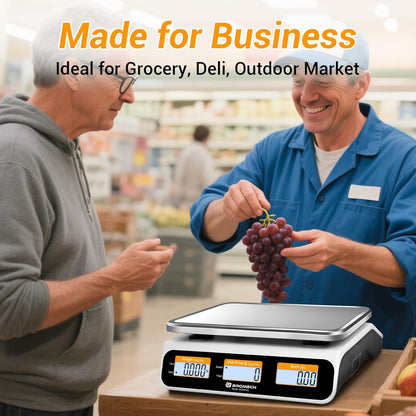 Commercial Food Scale 66lb/30kg, High Precision Digital Price Computing Scale for Farmers Marke, Deli, Dual Backlit LCD Display, Stainless Steel Platform, Rechargeable Battery for Produce Meat