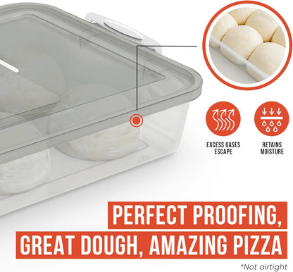 Chef Pomodoro Pizza Dough Proofing Box, 14 x 11-Inch, Preparation Container with Lid, Fits 4-6 Proofing Balls, Household Pizza and Bread Dough Tray With Convenient Carry Handle (Blue)