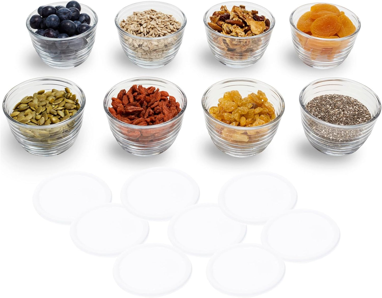 Libbey Small Glass Prep Bowls with Lids, Set of 8, 6.25 oz Small Bowls- Ideal for Leftovers, Meal Prep & Dips, Durable & Dishwasher Safe