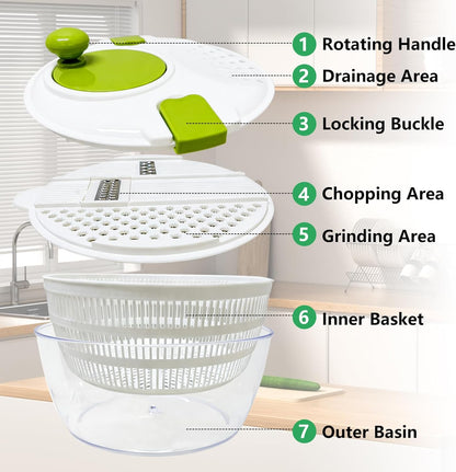 Salad Spinner Large,Vegetables Fruits Wash Bowl, Lettuce Spinner with 4 Blades Slicer,Salad Dryer for Washing