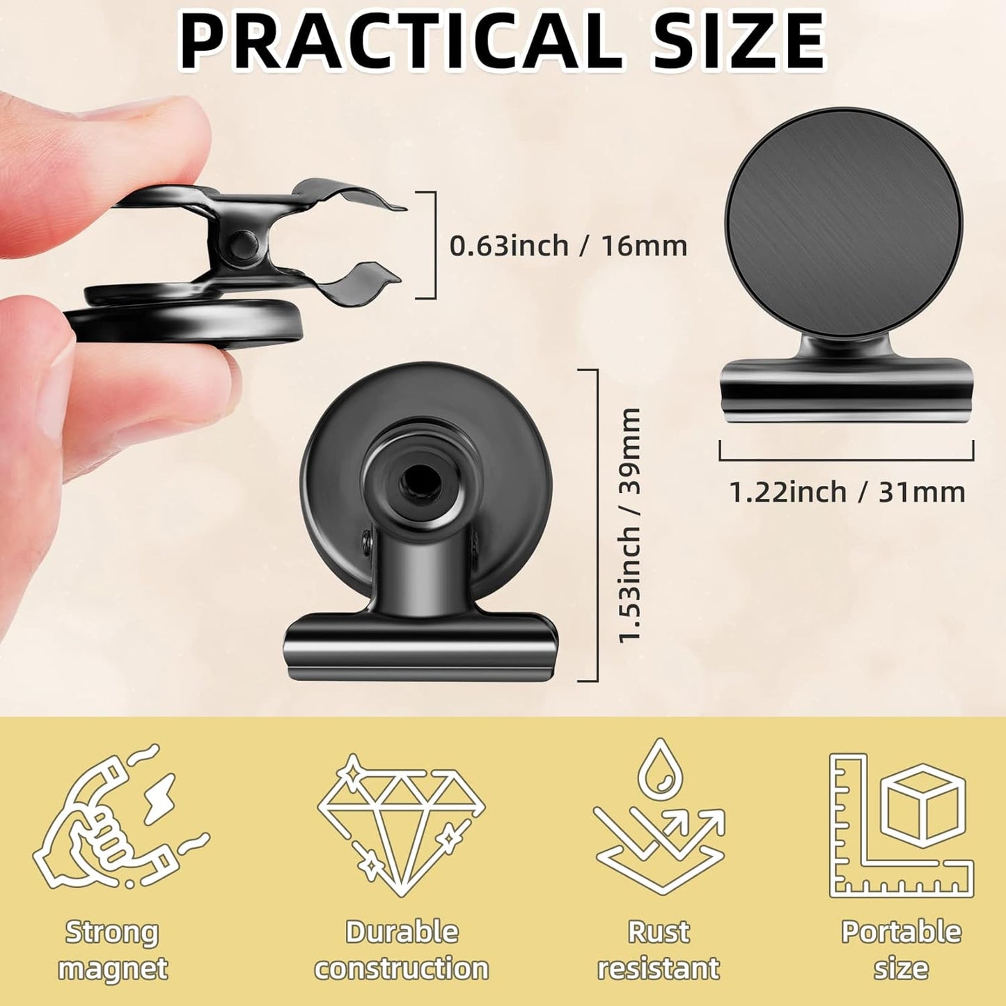 Grtard 12 Pack Magnetic Clips, Fridge Magnets Refrigerator Magnets, Strong Magnetic Clips Heavy Duty, Whiteboard Magnet Clip for Office Home Classroom Organization Kitchen Accessories(Black)