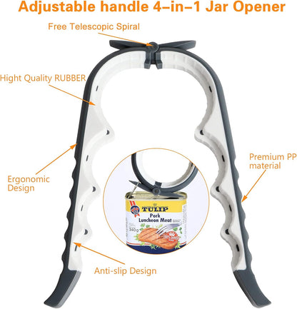 Jar Opener, 5 in 1 Multi Function Can Opener Bottle Opener Kit with Silicone Handle Easy to Use for Children, Elderly and Arthritis Sufferers (Apple Red）