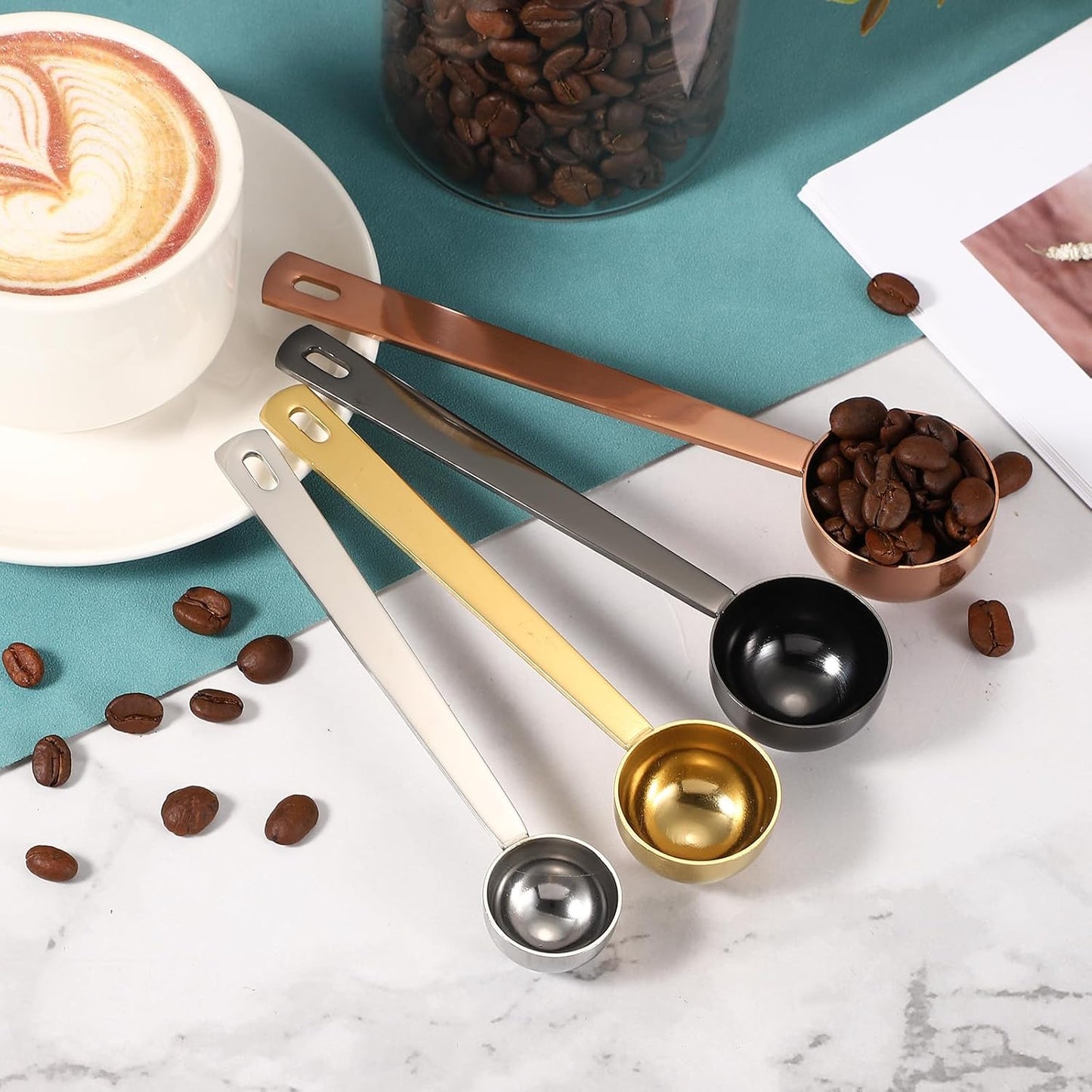 uxcell Measuring Spoon, 15ml Long Handle Table Scoop Teaspoon Coffee Scoop Spoon for Ground Coffee Tea Sugar Cooking Baking, Black
