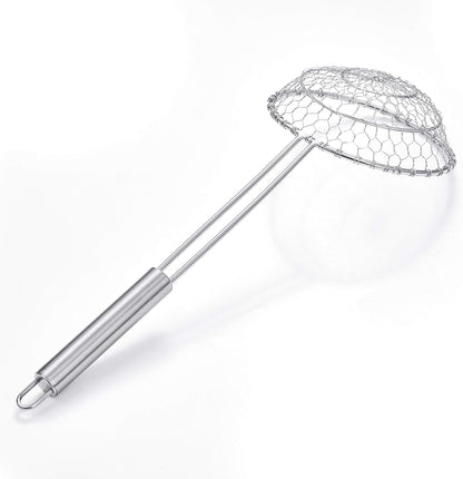 Stainless Steel Spider Strainer Asian Kitchen Wire Food Cooking Skimmer With Natural Bamboo Handle, 6-Inch, Hand-Made