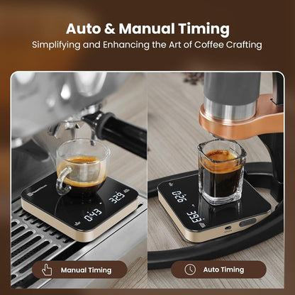 Maestri House Mini Coffee Scale with Timer, USB-C Rechargeable Espresso Scale, 2kg/0.1g Accurate Scale for Espresso and Pour-Over Coffee, Portable Digital Kitchen Scale with Auto Timer (Black&Silver)