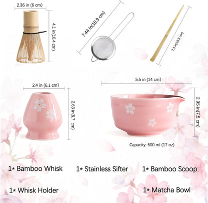 Buucup Matcha Set, Matcha Bowl with Spout, Matcha Whisk and Holder, Bamboo matcha Scoop and Stainless Sifter - 5 Pcs Jade Green Matcha Set Kit for Matcha Lover