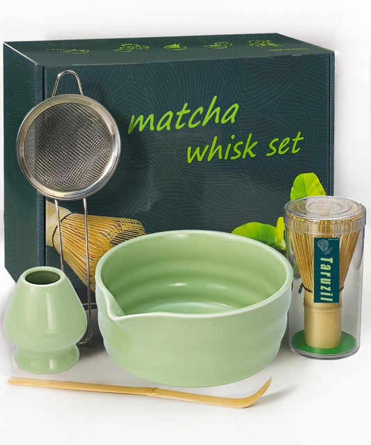 Taruzil Matcha Whisk Set with Matcha Bowl, Matcha Bamboo Whisk, Scoop, Sifter, Matcha Whisk Holder Unique Gifts for Women Mom Her Girl Friend Home Kitchen Decor Gifts for Christmas, Birthday