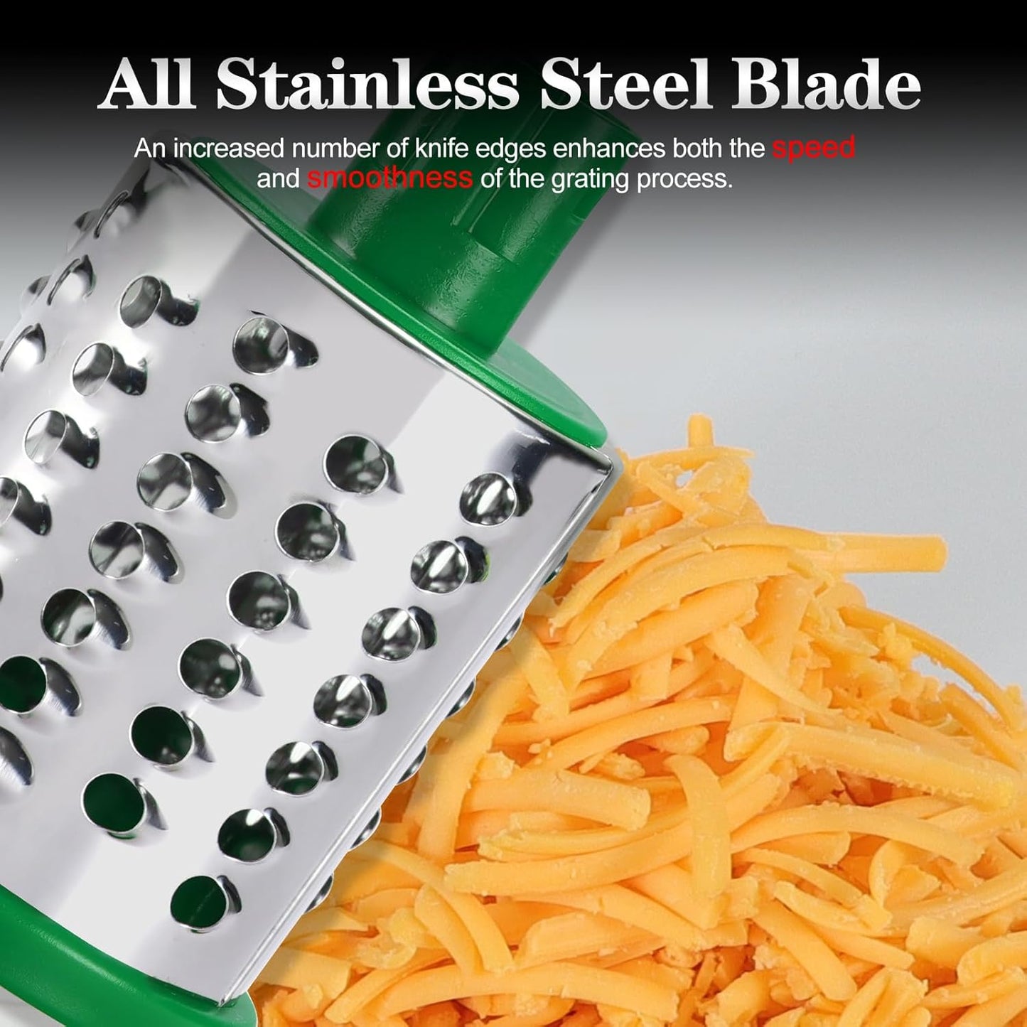 Ourokhome Rotary Cheese Grater Hand Crank, Kitchen Shredder Speed Mandolin Slicer Nut Grinder with Handle and Drum Blades for Cheese, Vegetable, Walnut, Chocolate, Potato, Carrot, 3 Blades, Dark Blue