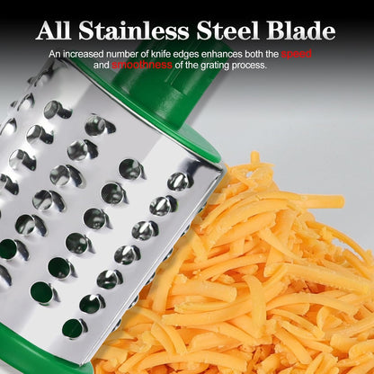 Ourokhome Rotary Cheese Grater Hand Crank, Kitchen Shredder Speed Mandolin Slicer Nut Grinder with Handle and Drum Blades for Cheese, Vegetable, Walnut, Chocolate, Potato, Carrot, 3 Blades, Dark Blue