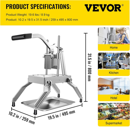 VEVOR Commercial Vegetable Fruit Dicer,Onion Cutter Heavy Duty Stainless Steel Removable and Replaceable Kattex Chopper,3/8" Tomato Slicer with Tray Perfect for Potatoes, Carrots, peppers, Silver