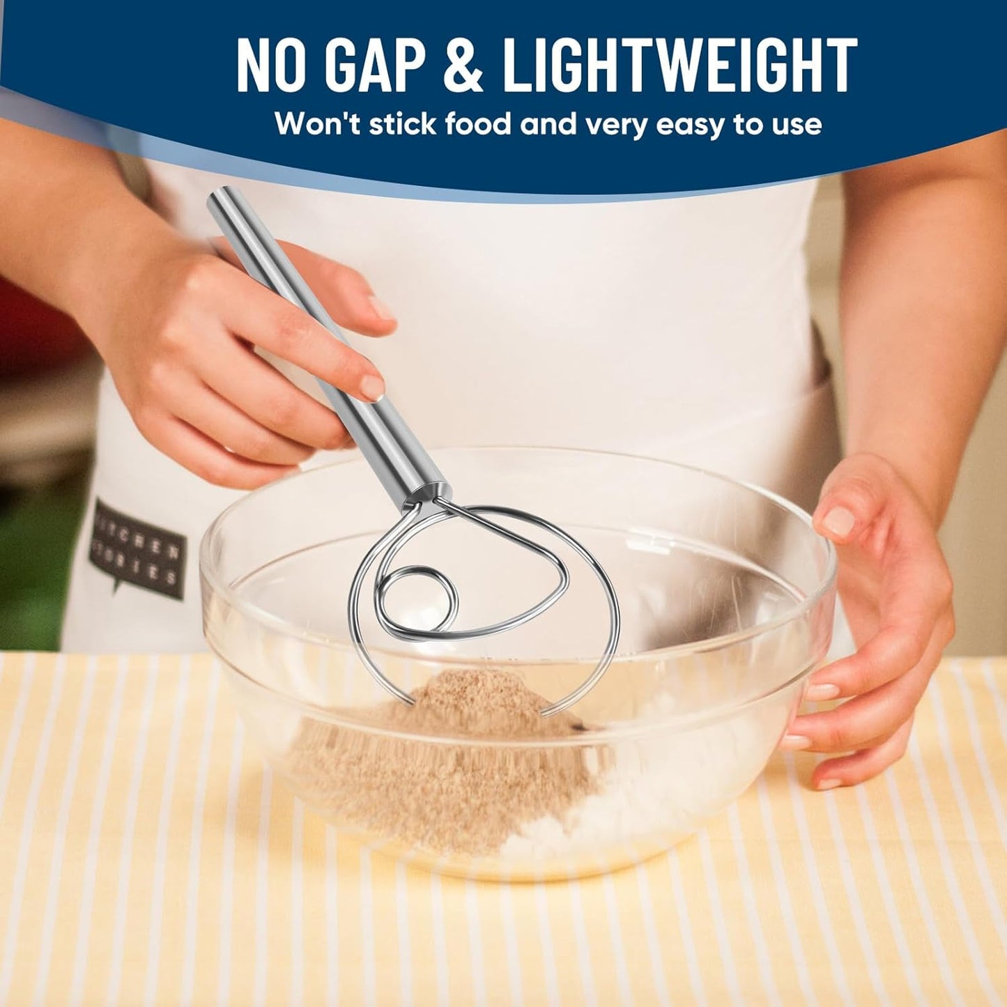 Danish Dough Whisk Stainless Steel Wooden Handle for Sourdough Bread Pizza and Pastry Making