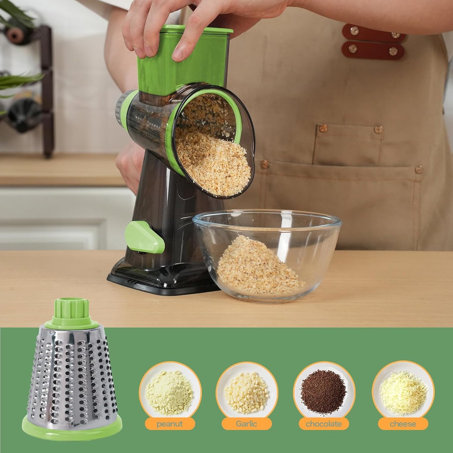 Rotary Cheese Grater with Handle-Versatile Cheese Grater Non-Slip Suction Base,Cheese Shredder & Food Slicer for Cheese,Carrots, Cucumbers,Nuts-Compact & Easy Clean Kitchen Kitchen Tool (blue)