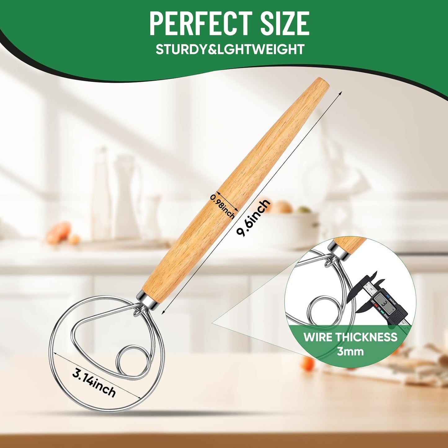 Danish Dough Whisk Stainless Steel Hook Dutch Bread Mixer Hand Tool for Sourdough Baking Making Blending Pastry Pizza