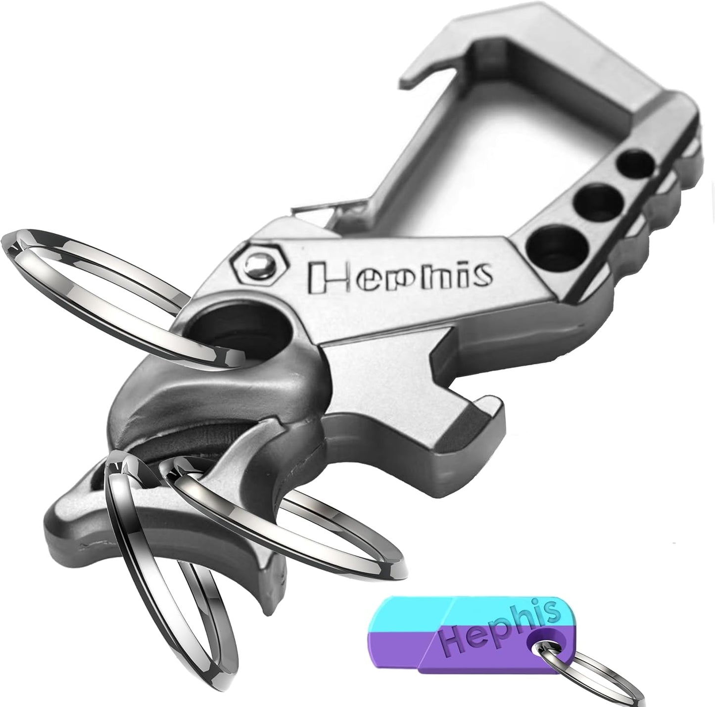 Hephis Skull Heavy Duty Key Chain,Car Emergency Escape Tool, Seat belt Cutter,Bottle Opener,Carabiner Car Key Chains