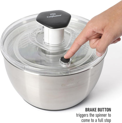 Calphalon Aero 6.3-Qt Stainless Steel Salad Spinner, Fruit & Vegetable Washer Bowl with Strainer Basket for Washing Lettuce, Spinach, Herbs & Fresh Produce