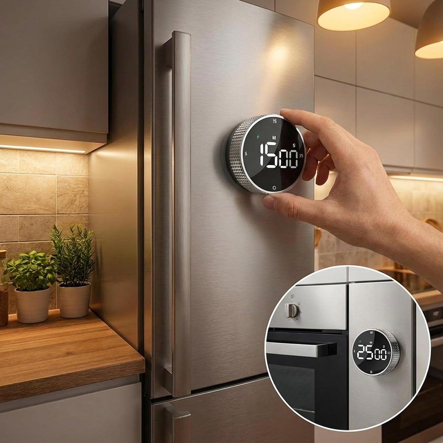 Rechargeable Magnetic Kitchen Timer, LED Countdown/Count-Up Timer, Supports USB-C Charging, with Loud Alarm, 3 Preset Quick Times (5/15/25m), Perfect for Kitchen Cooking, Studying, and Fitness