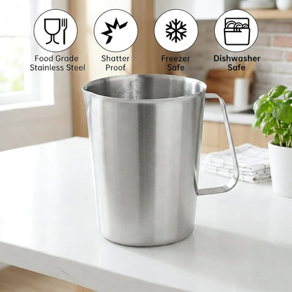 KSENDALO SUS304 Stainless Steel Measuring Cup Pitcher, 16oz/2Cup/500mL Metal Measuring Cup with Precision Engraved Markings for Kitchen Baking, Frothing, Liquid, Coffee, Milk