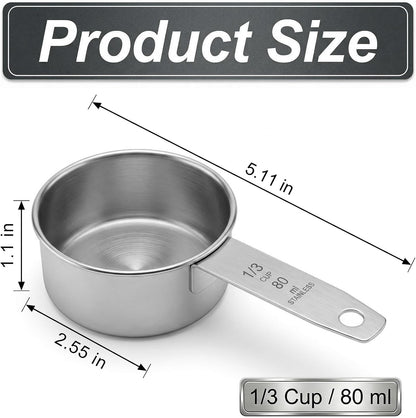 1 Cup Stainless Steel Measuring Cup, 250 ml Cooking Measure Scoop, 1 Cup Measure Cup Tablespoon with Handle for Dry and Wet Food, 250 ml Metal Coffee Scoop for Cooking Drinking Baking