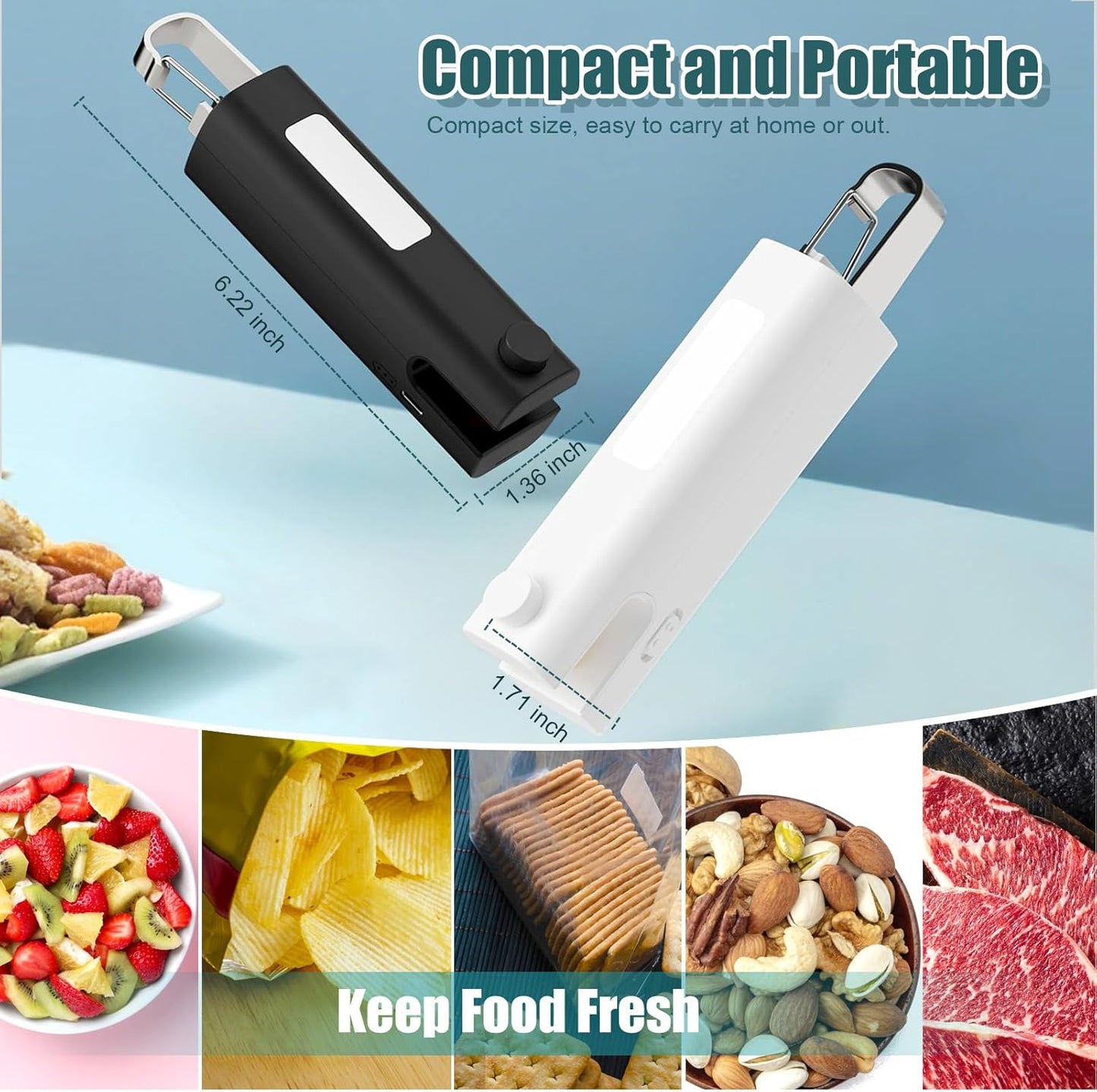 4 in 1 Mini Bag Sealer, Bag Sealer Heat Seal with Cutter, USB C Rechargeable Chip Bag Sealer Heat Seal, Portable Bag Resealer for Plastic Bags Snacks & Food Storage, Pure White