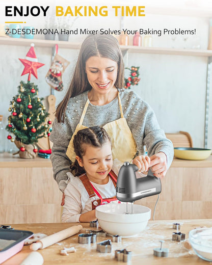 Electric Hand Mixer, Powerful 300W Hand Mixer Electric Handheld with 304 Beaters, Dough Hook,Hand Held Mixer with Turbo for Baking Cakes, Eggs, Cream Food(Black)