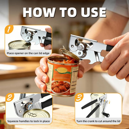 Manual Can Opener,Easy-Grip Hand Crank Can Opener for Seniors & Arthritis - Ergonomic Manual Opener, Heavy Duty for Large Cans, Safe & Comfortable Use at Home or Restaurant