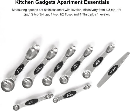 Magnetic Measuring Spoons Set Stainless Steel with Leveler, 8pcs Multicolors Measuring Cups Set for Baking, Measuring Cups and Spoon Set Kitchen Gadgets Apartment Essentials Fits in Spice Jars