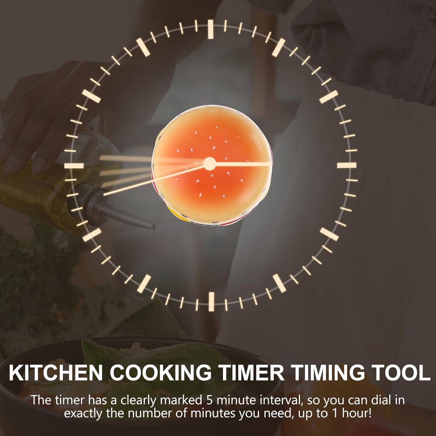 Cabilock Mechanical Kitchen Timer, Burger Shaped 60-Minute Wind Rotating Countdown Egg Reminder Loud Ring Time Management for Baking Cooking Reminder