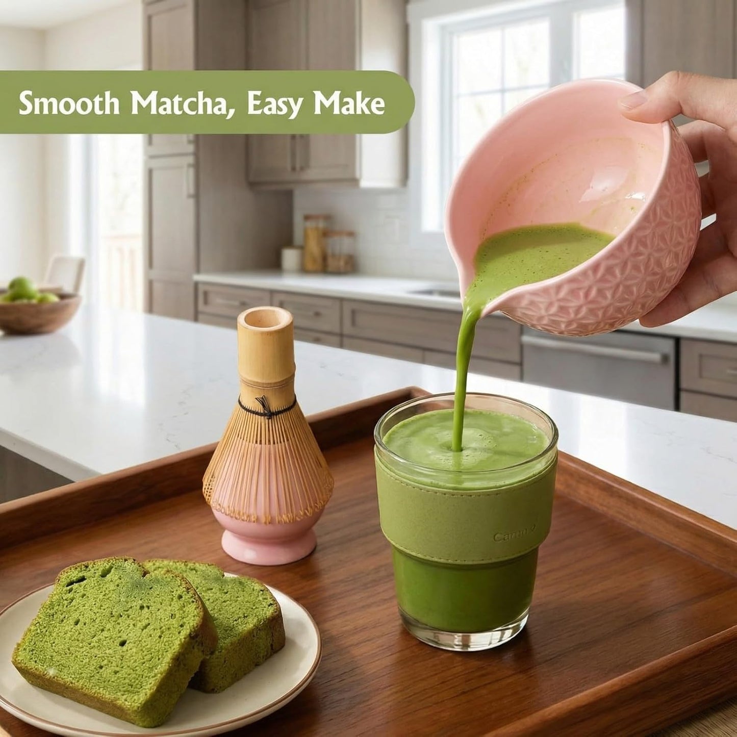 Matcha Whisk Set ,7 Pcs Matcha Set, Matcha Kit for Ceremony, Tradition Tea Set for Making Breakfast/Latte, with 20 OZ Bowl(Chawan)/Whisk and Holder, Valentine's Day Gift for Family/Friend Tea Lovers