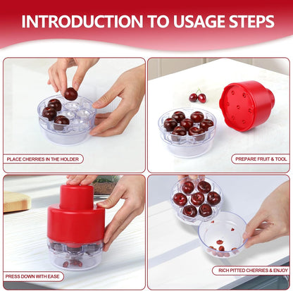 Cherry Pitter Tool 7-in-1 - Quick Clean Hands-Free Cherry Seed Remover for Baking & Canning, Dishwasher Safe Kitchen Tool for Home Cooks and Busy Moms (C)