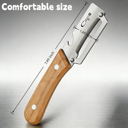 Maxjoy Multifunctional Vegetable Peeler, Zero Flex & Zero Snag, Stainless Steel with Wooden Handle, 2 in 1 Peeler with Bottle Opener for Potato Apple Carrot Fruit