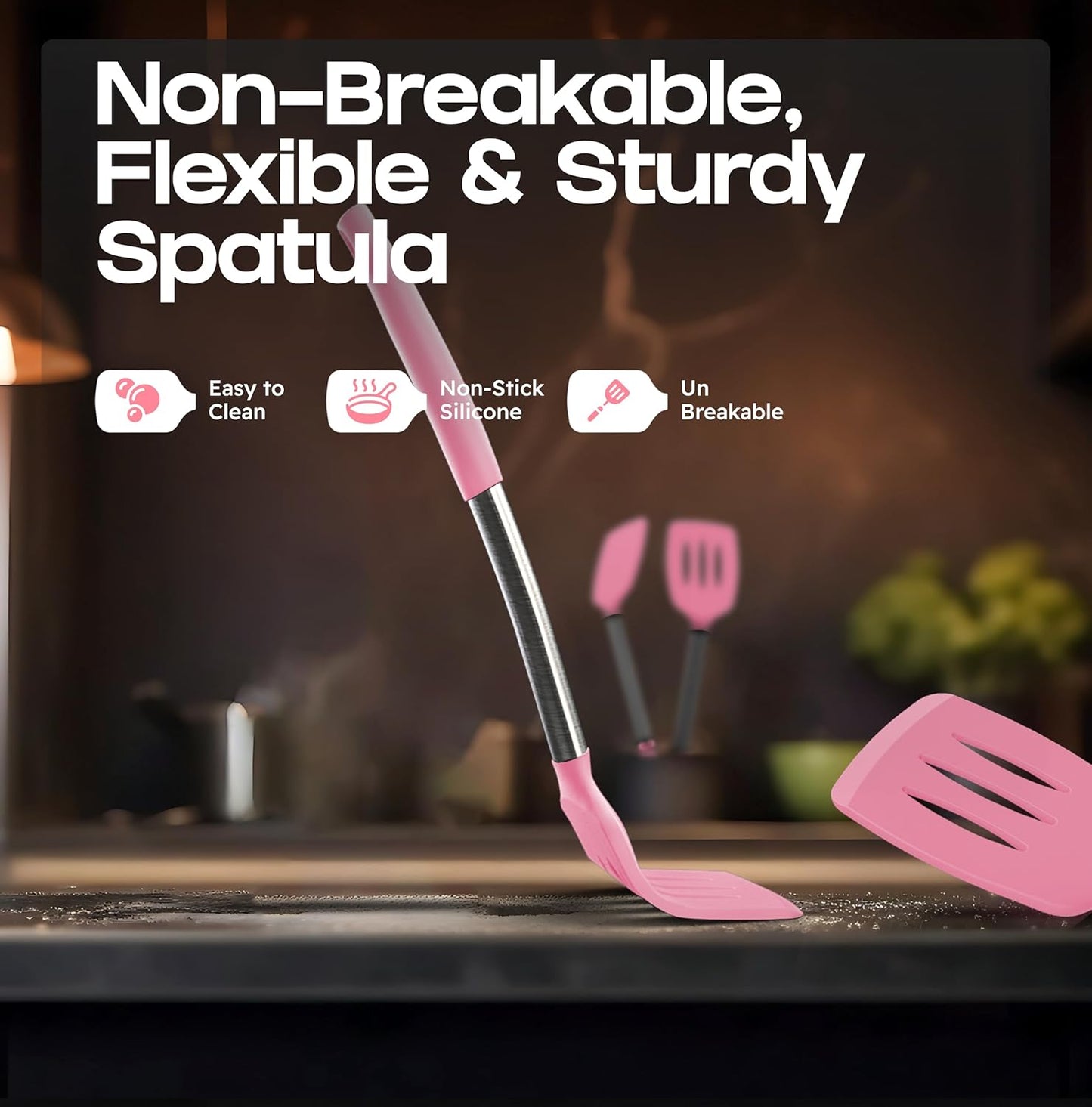 BakeRoyal Silicone Spatula Set - Turner Spatulas Silicone Heat Resistant 600°F - Slotted & Solid Spatula for Cooking Fish, Eggs, Pancakes Flipper – Spatulas for kitchen use – Royal Blue
