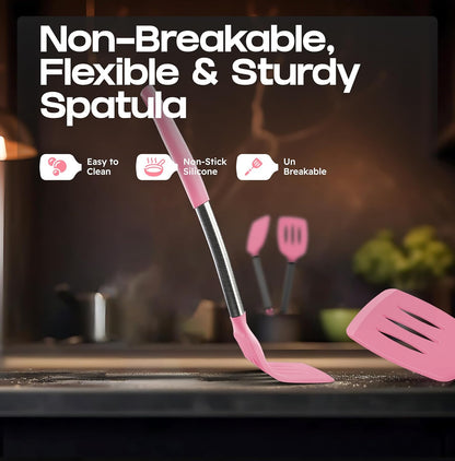 BakeRoyal Silicone Spatula Set - Turner Spatulas Silicone Heat Resistant 600°F - Slotted & Solid Spatula for Cooking Fish, Eggs, Pancakes Flipper – Spatulas for kitchen use – Royal Blue