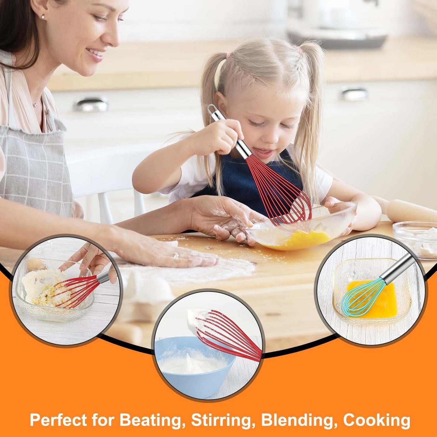 HOTEC 4 Pieces Silicone Whisks Set, Wire Balloon Whisks for cooking Egg Beater, Non-slip Handle Whisk for Non-stick Cookware Perfect for Cooking, Stirring, Beating and Blending (Multicolor)