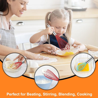 HOTEC 4 Pieces Silicone Whisks Set, Wire Balloon Whisks for cooking Egg Beater, Non-slip Handle Whisk for Non-stick Cookware Perfect for Cooking, Stirring, Beating and Blending (Multicolor)