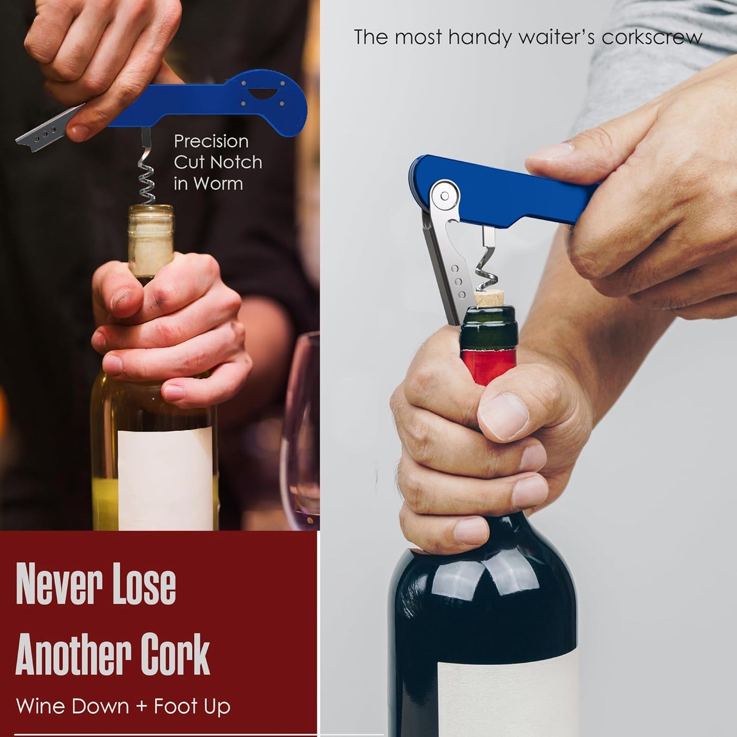 Houseables Wine Opener, Wine Key for Servers, Waiters Corkscrew, Travel Bottle Opener, Cork Screw, with Foil Cutter, Bartenders Tool, Professional, Restaurant, TSA Approved, Portable, Black, 5 1/4"