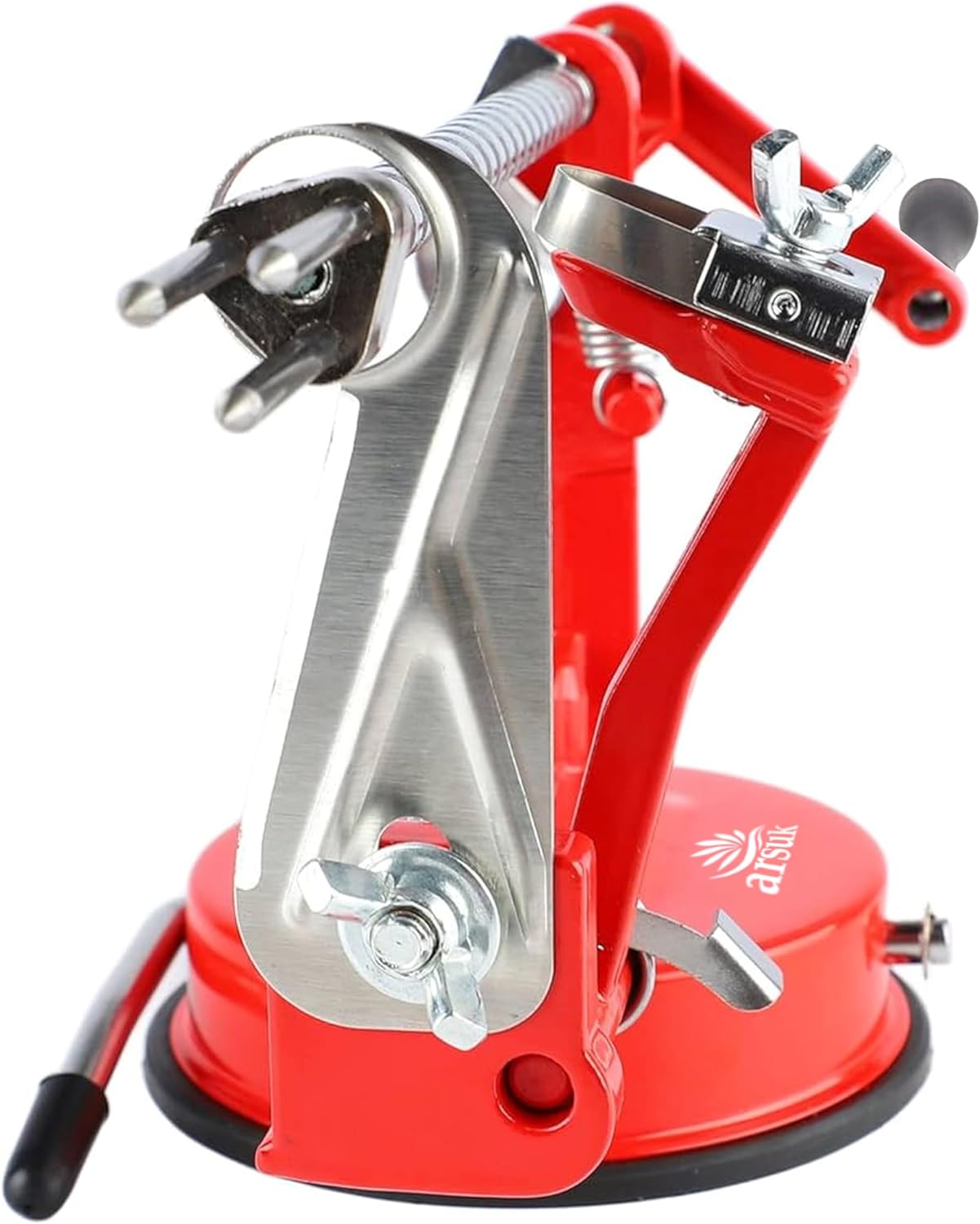ARSUK Apple Peeler Corer Slicer with Suction Base – 3-in-1 Heavy Duty Cast Iron Hand Crank Machine for Potatoes & Pears – Stainless Steel Blades, Adjustable Arm, Quick Peeling & Spiral Slicing Tool