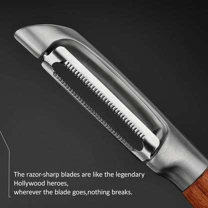 Serrated Blade Premium I Type 304 Stainless Steel Multifunctional Kitchen Peeler Real Wood Handle Ultra Sharp Blade Vegetable Potato Apple（Agarwood）