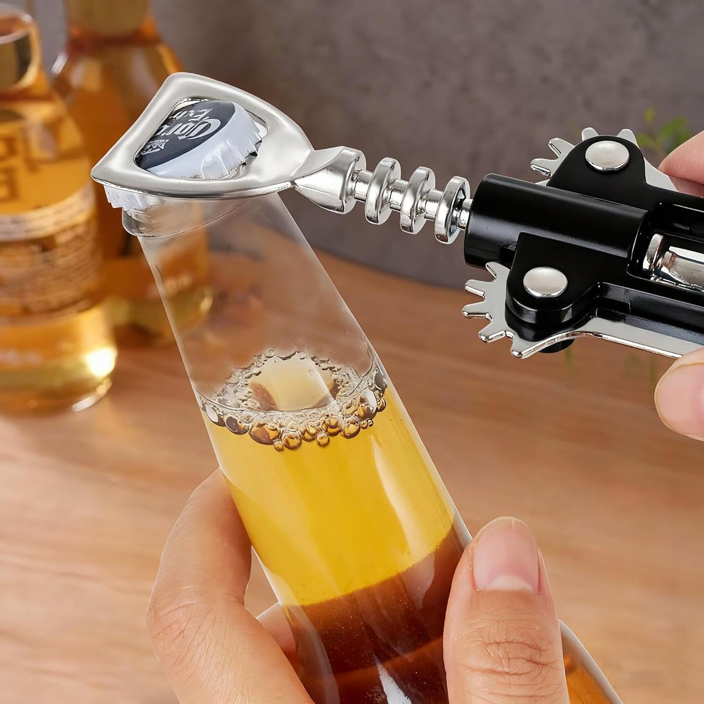 Wine Opener,Multifunctional Bottles Opener Zinc Alloy Corkscrew Wine Opener with Ergonomic Wing Handle (navy blue)
