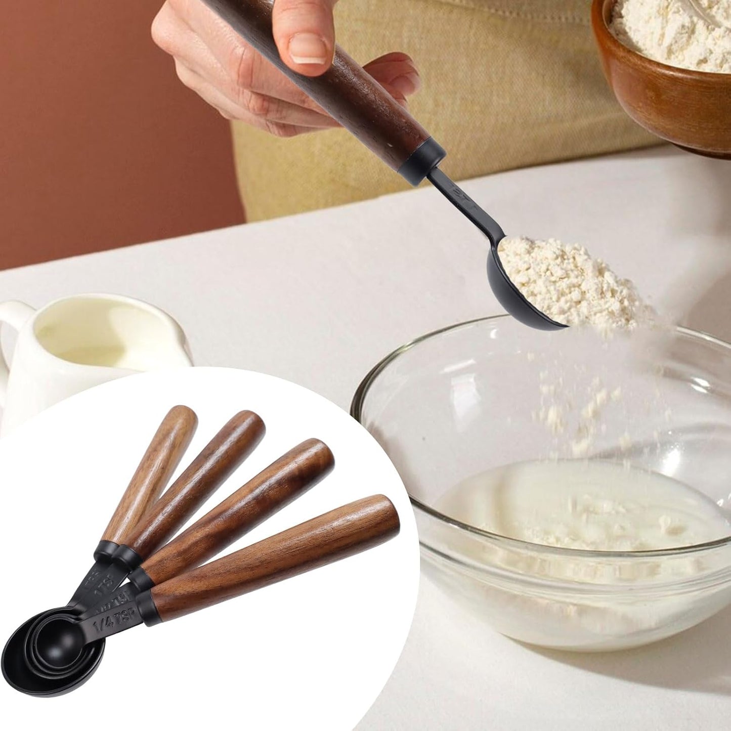 1pcs 1/3 Cup Measuring Cup with Wooden Handle Stainless Steel Measuring Scoop 80ml Measuring Spoon Black 1/3 Measuring Cups for Baking Cooking Wet and Dry Ingredients (80ml)